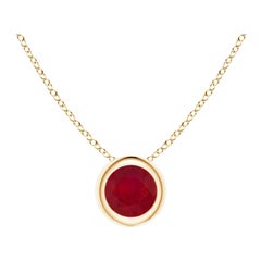 Colgante Solitario de Rubí Redondo Natural en Oro Amarillo de 14K (Tamaño-4mm)