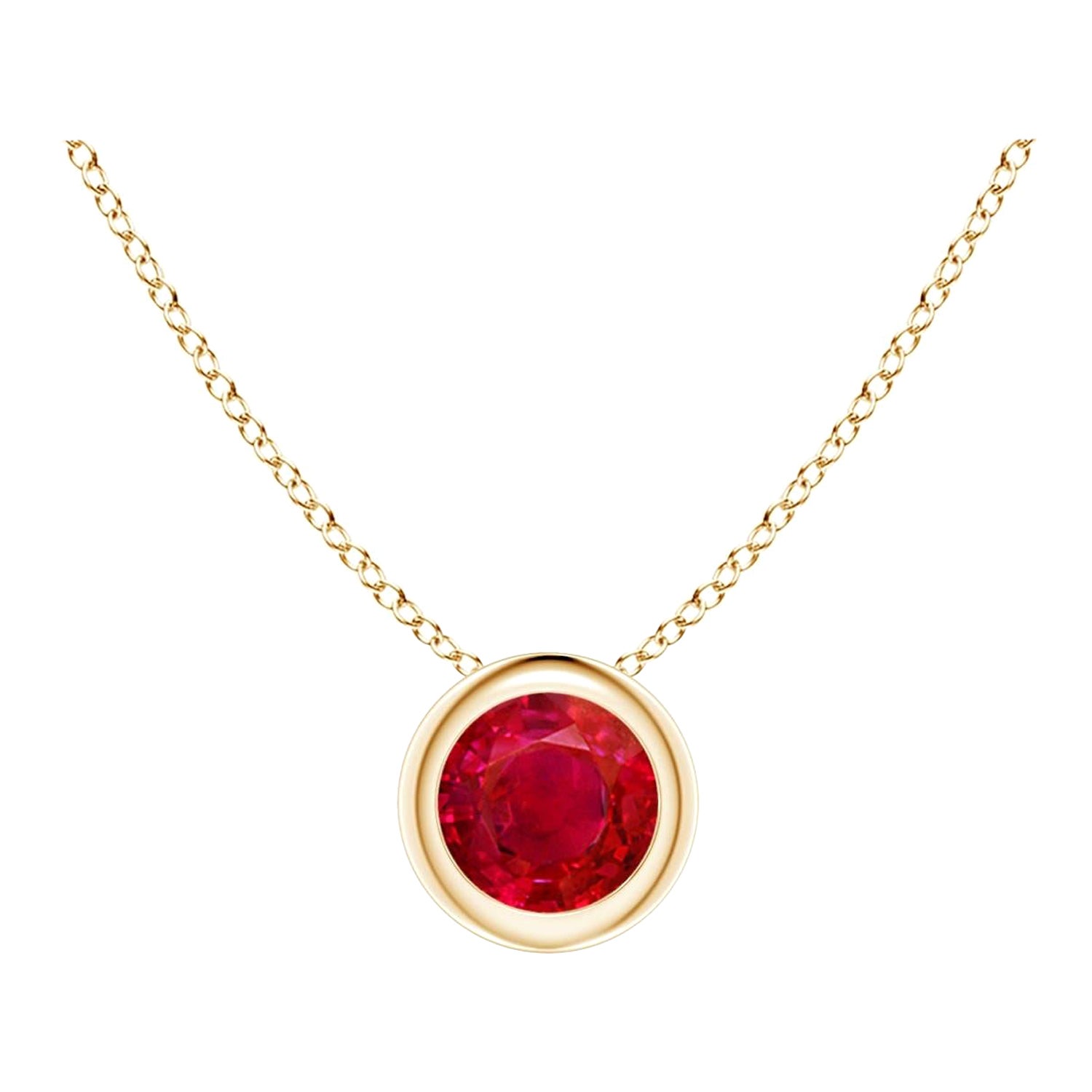 Natural Round Ruby Solitaire Pendant in 14K Yellow Gold (Size-4mm) For Sale