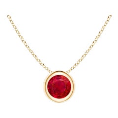 Natural Round Ruby Solitaire Pendant in 14K Yellow Gold (Size-4mm)
