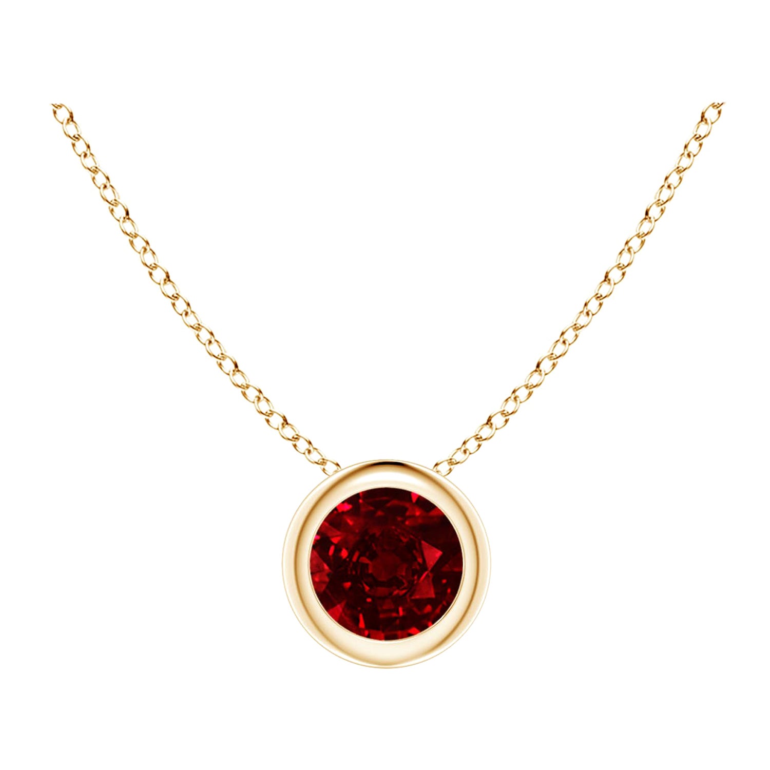 Natural Round Ruby Solitaire Pendant in 14K Yellow Gold (Size-4mm) For Sale