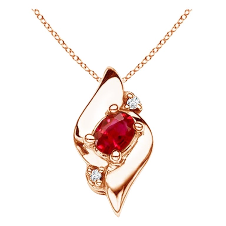 Pendentif en or rose 14 carats, rubis ovale naturel et diamants, taille 4 x 3 mm