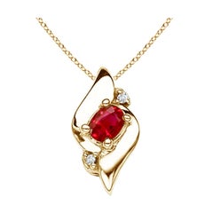 Natural Oval Ruby and Diamond Pendant in 14K Yellow Gold (Size-4x3mm)