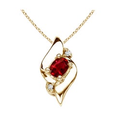 Pendentif en or jaune 14 carats avec rubis ovale naturel et diamants (taille 4 x 3 mm)