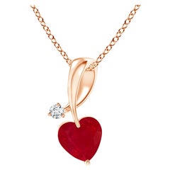 ANGARA Colgante de diamantes en forma de corazón natural de 0,30 ct de rubí en oro rosa de 14 quilates
