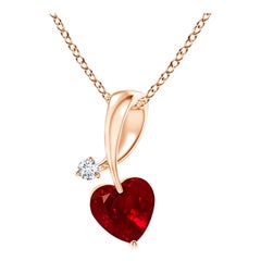 ANGARA Natural Heart-Shaped 0.30ct Ruby Pendant with Diamond in Rose Gold