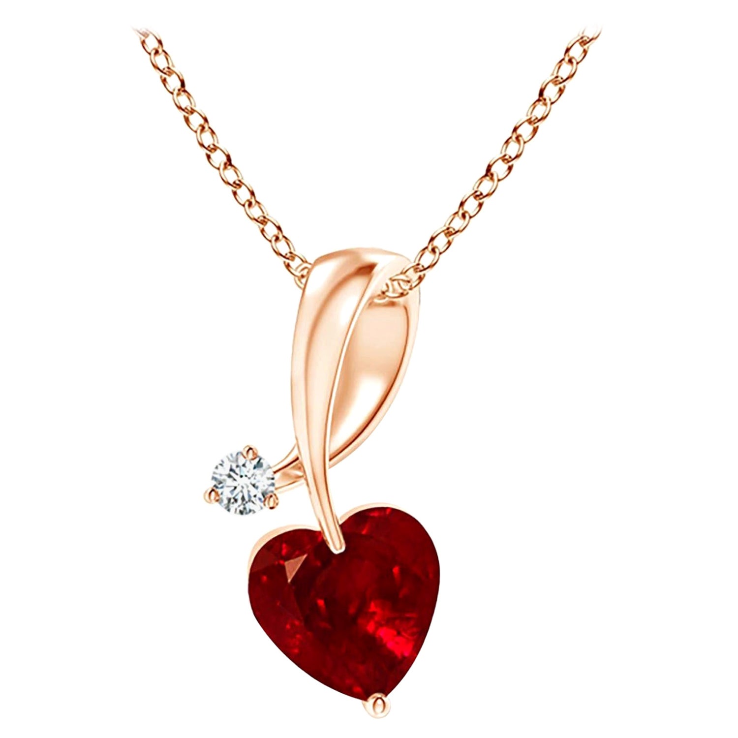 ANGARA Natural Heart-Shaped 0.30ct Ruby Pendant with Diamond in Rose Gold