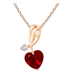 ANGARA Natural Heart-Shaped 0.30ct Ruby Pendant with Diamond in Rose Gold