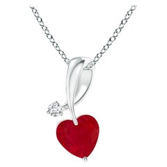 ANGARA Colgante de rubí natural en forma de corazón de 0,30 ct con diamante en oro blanco