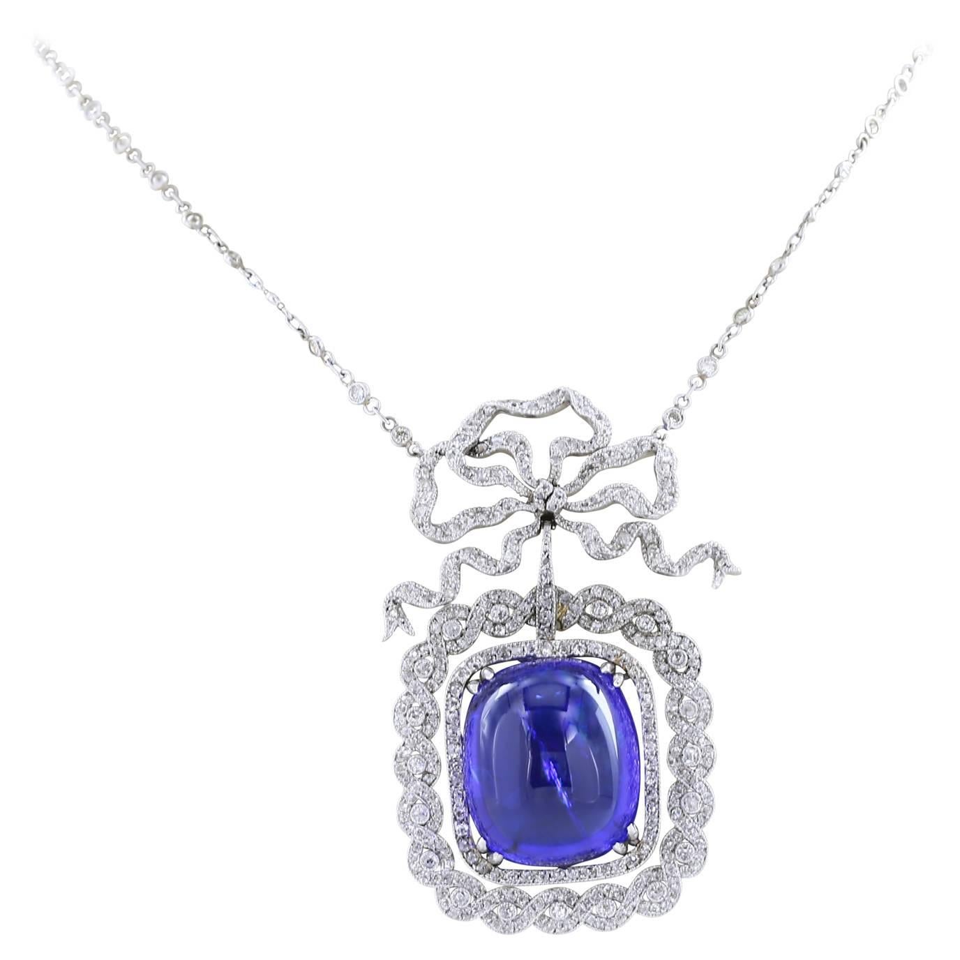  Edwardian 23.91ct Tanzanite and Rose Cut Diamond Pendant For Sale