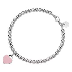 Tiffany and Co. Bracelet de perles en forme de cœur rose en argent sterling