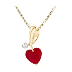 ANGARA Natural Heart-Shaped 0.30ct Ruby Pendant with Diamond in Yellow Gold