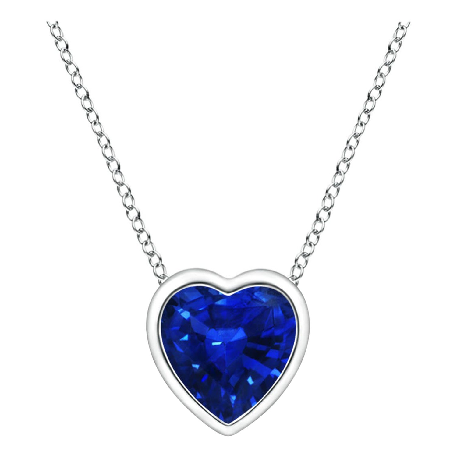 ANGARA Pendentif cœur solitaire naturel en or blanc 14 carats et saphir bleu 0,30 carat