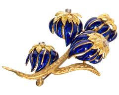 Hammerman Brothers Yellow Gold Enamel  Diamond Pin Brooch