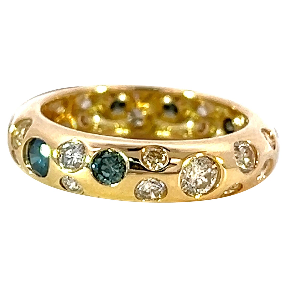 Exclusive 14k Yellow Gold 1.92 Carat Polka dot Fancy Color Diamond Band Ring For Sale