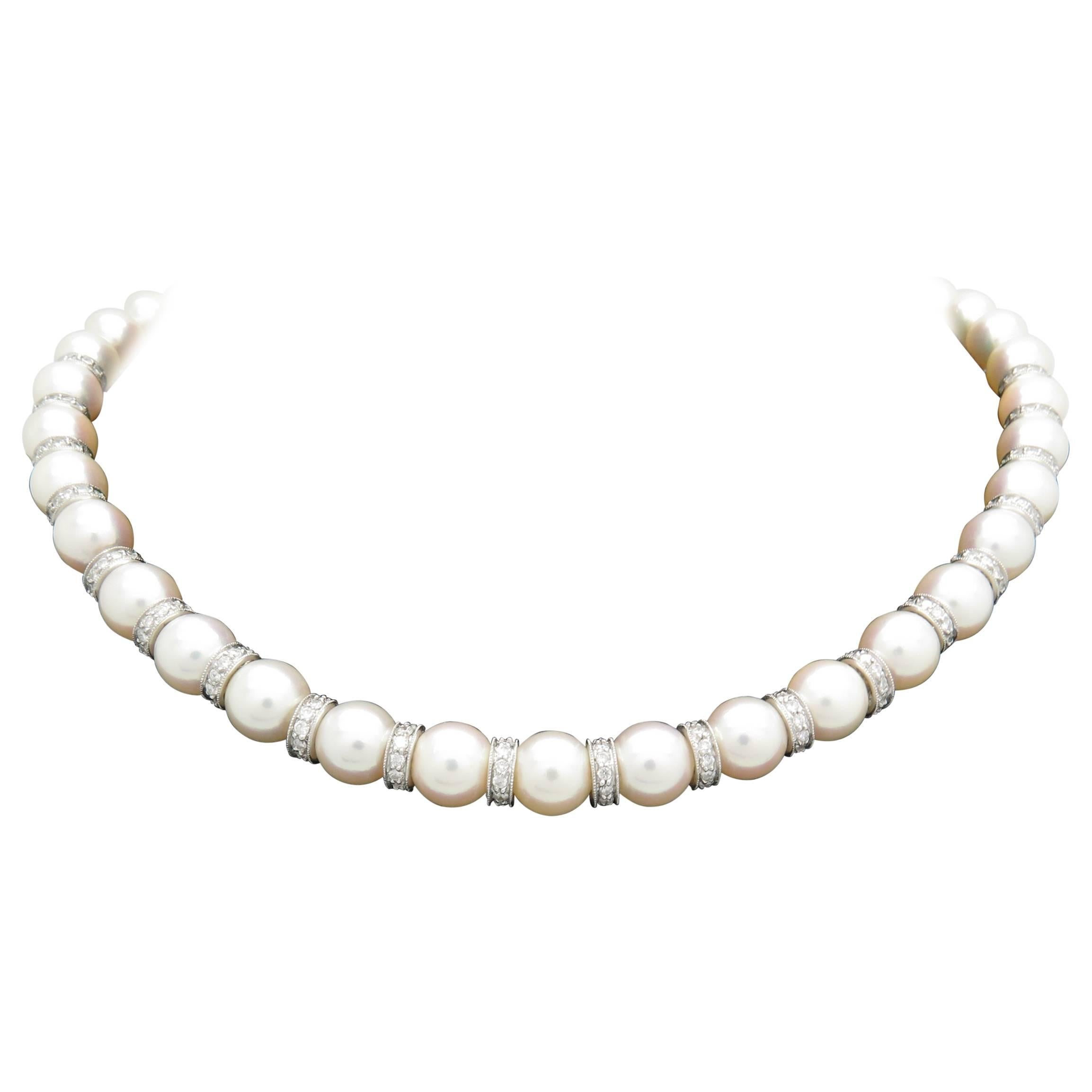 Pearl Diamond Rondelles Necklace