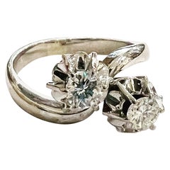 Vintage 0.56 Carat "You & Me" Diamond 18k white gold Engagement Bridal Ring