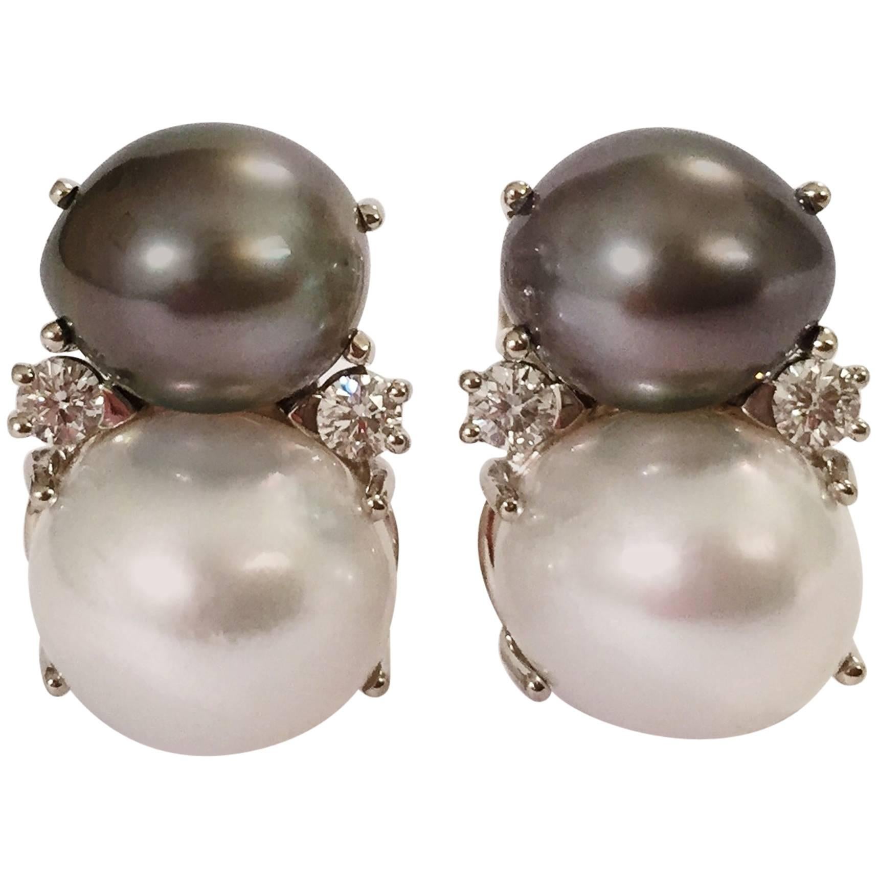 Large GUM DROP Earrings with South Sea Pearls and Diamonds For Sale