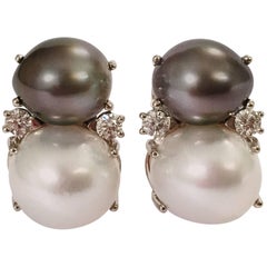Large GUM DROP Earrings with South Sea Pearls and Diamonds