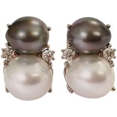 Large GUM DROP Earrings with South Sea Pearls and Diamonds 5
