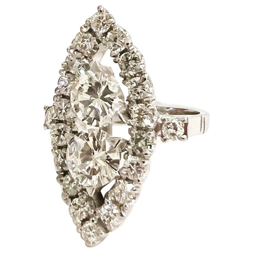1970s, 2.9 carat Diamond Platinum Marquise Engagement Cocktail Ring For Sale