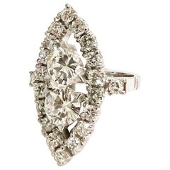 1970s, 2.9 carat Diamond Platinum Marquise Engagement Cocktail Ring