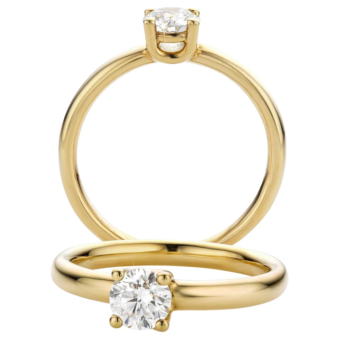 Bague en or jaune Classic Brilliante avec un diamant de 0,50 ct. Diamant taillé en brillant
