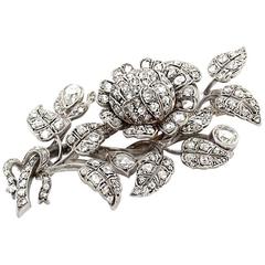 Antique Silver and Gold Rose Cut Diamond Tremble Flower Brooch