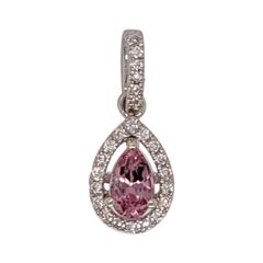Pink Imperial Topaz Pendant w Diamond Accents in Solid 14K White Gold Pear 5x3mm