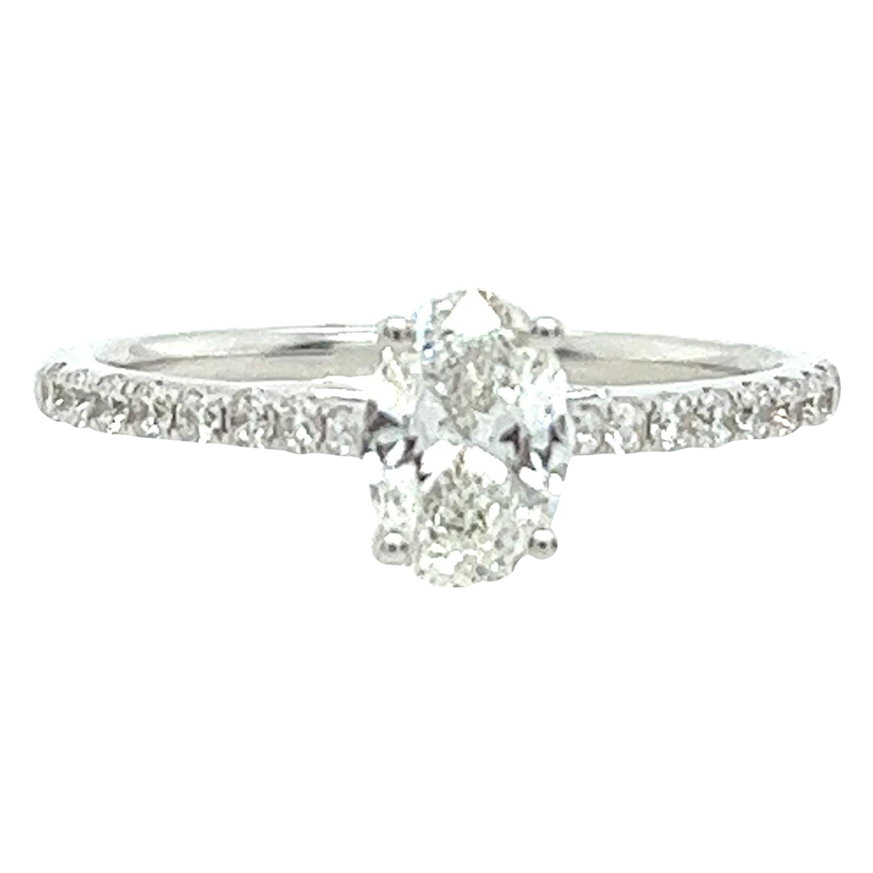 9ct White Gold Diamond Solitaire Ring Set With 0.51ct Natural Oval Diamond