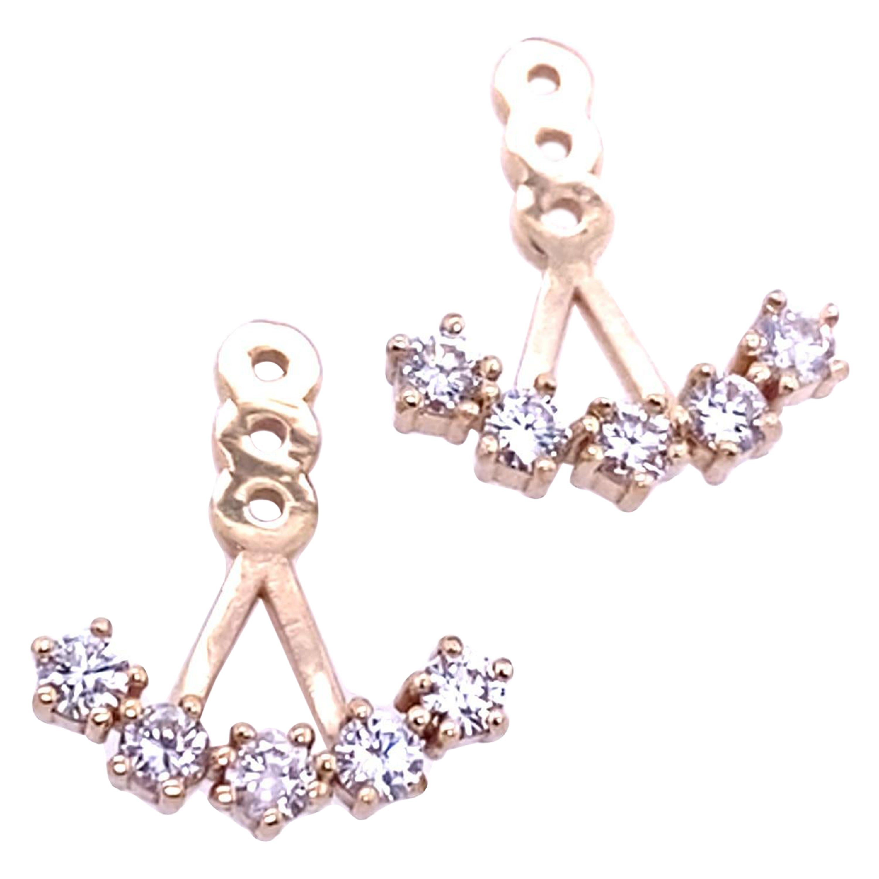 14ct Yellow Gold Earring Jackets fit Behind any Stud Earring, set with 0.40ct For Sale