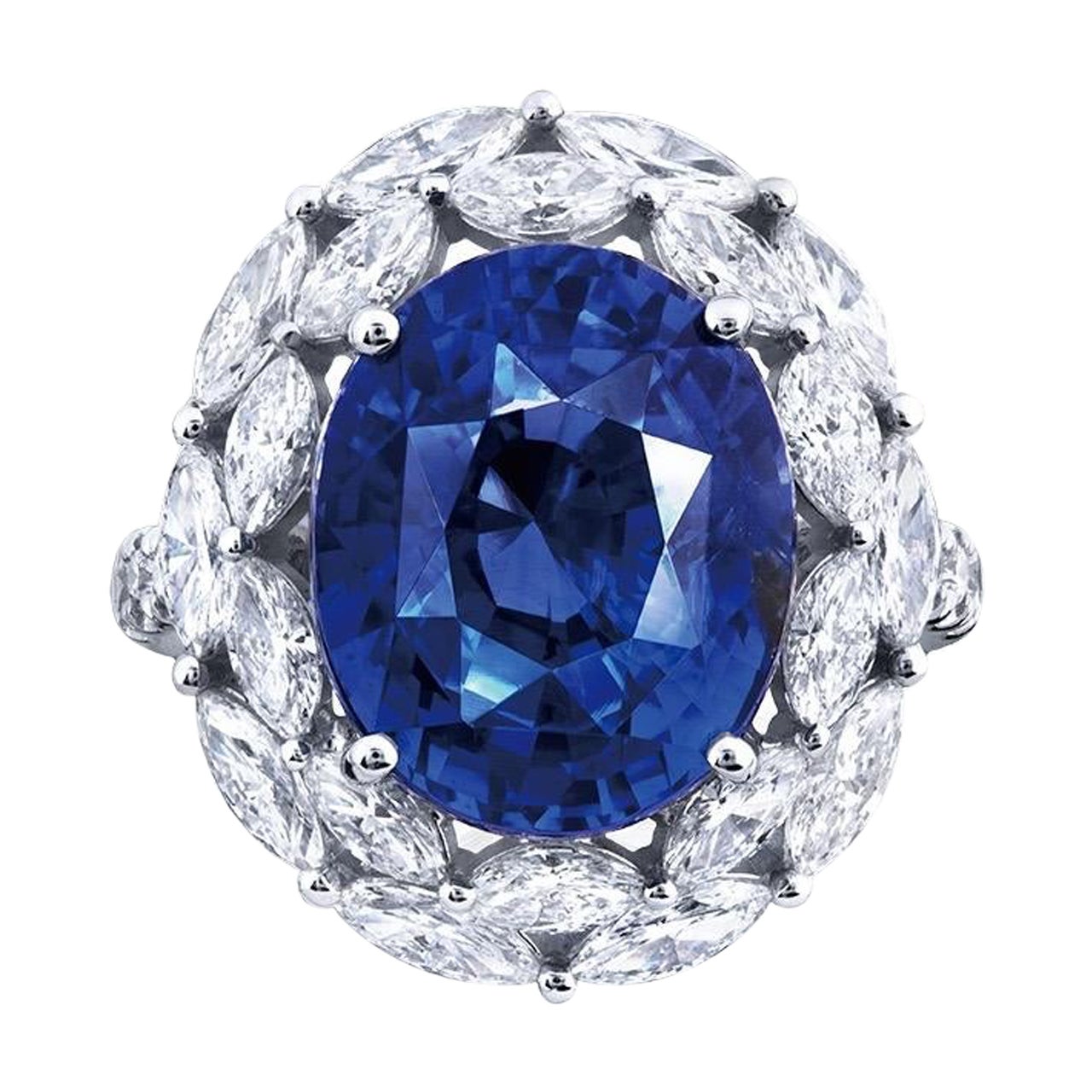 Emilio Jewelry Certified 14.00 Carat Untreated Cornflower Blue Sapphire Ring  For Sale