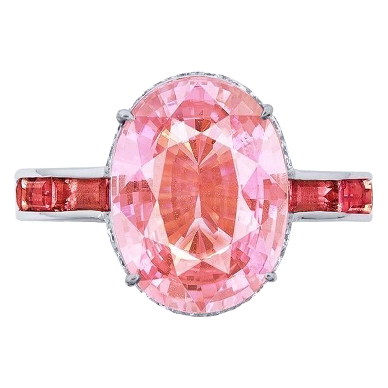 Emilio Jewelry Certified 8.20 Carat Padparadscha Ring For Sale