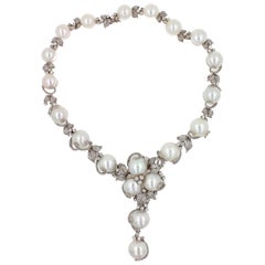 White South Sea Pearl Diamond 18 Karat White Gold Statement Chunky Necklace