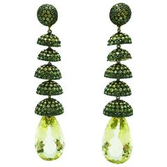 Yellow and Green Sapphire Gold Chandelier Earrings 6