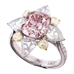 Emilio Jewelry Bague en diamant certifié GIA de 3,20 carats de couleur rose clair 