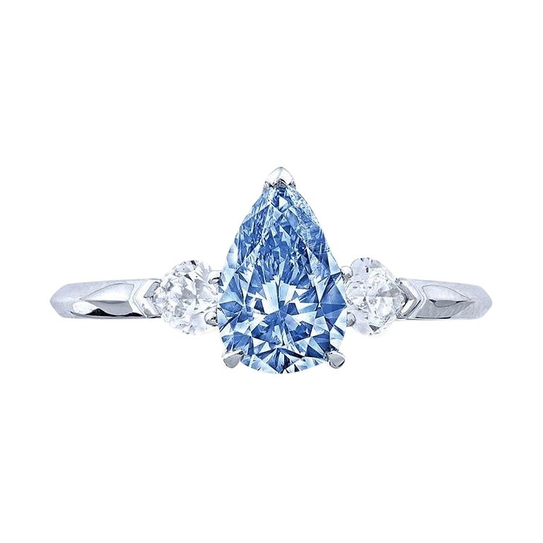 Emilio Jewelry Gia Certified Fancy Vivid Blue Diamond Ring  For Sale