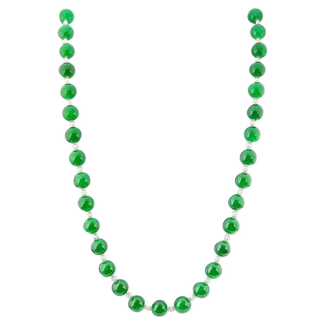 Emilio Certified Natural Jade Beads Necklace  For Sale