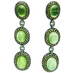 Green and Yellow Sapphire white gold Oval Earrings 2