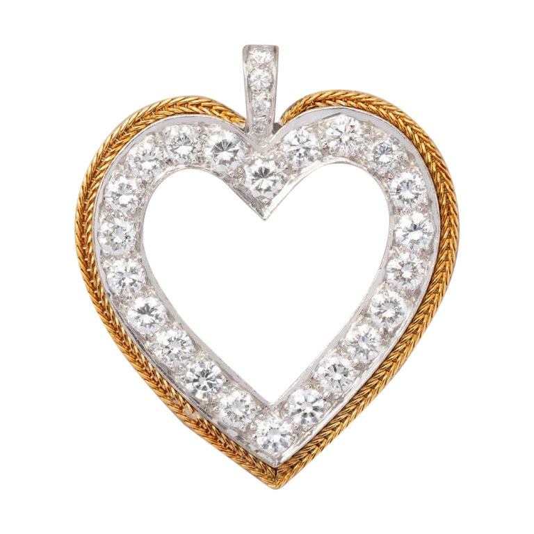 White and Yellow Gold and Diamond Heart Pendant  For Sale