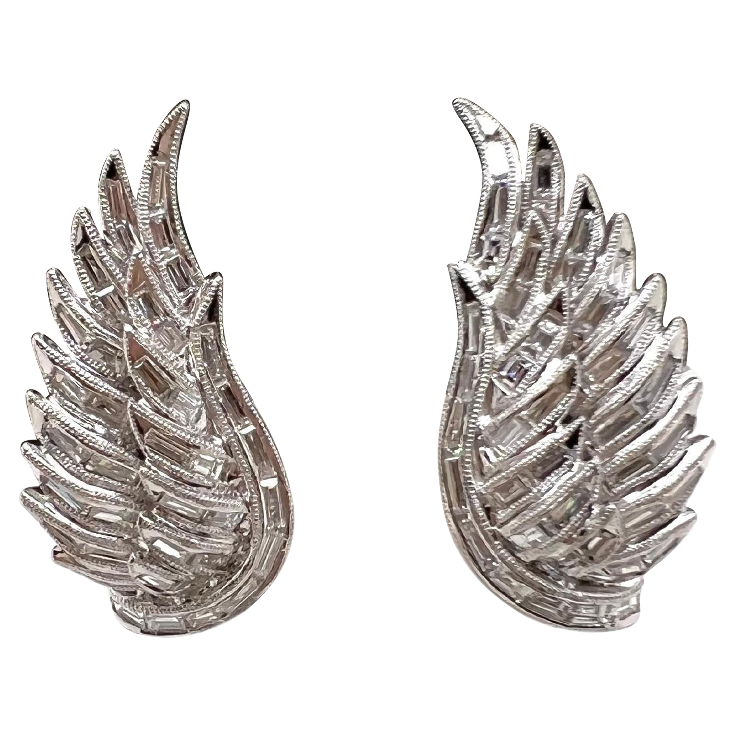 18k White Gold Beautiful Handmade Angel Wing Earrings For Sale