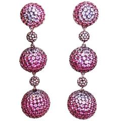 Graduated Three Balls Sapphire Ruby Pink Sapphire Diamond White Gold Earrings 11