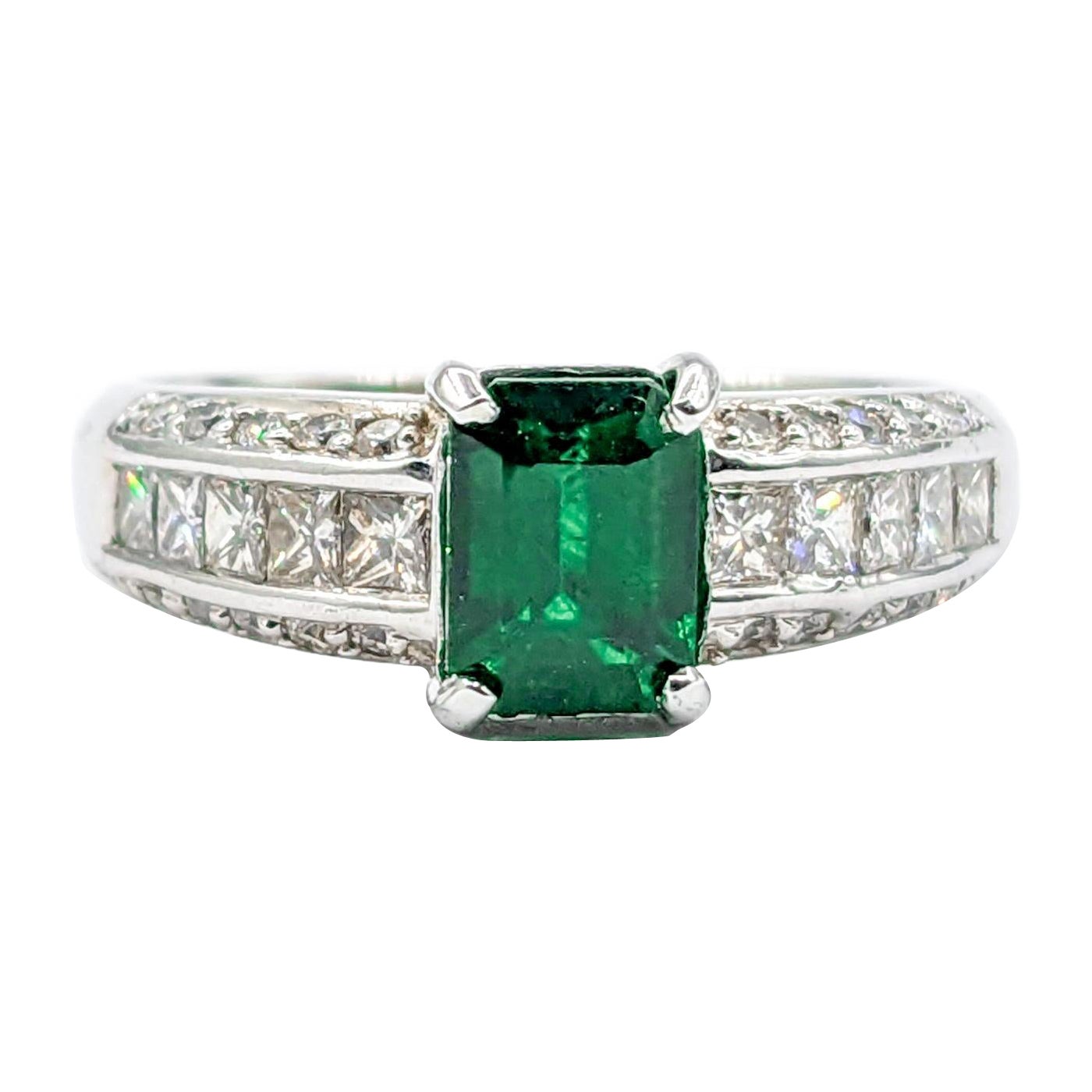 1.13ct Natural Emerald & Diamond Ring For Sale