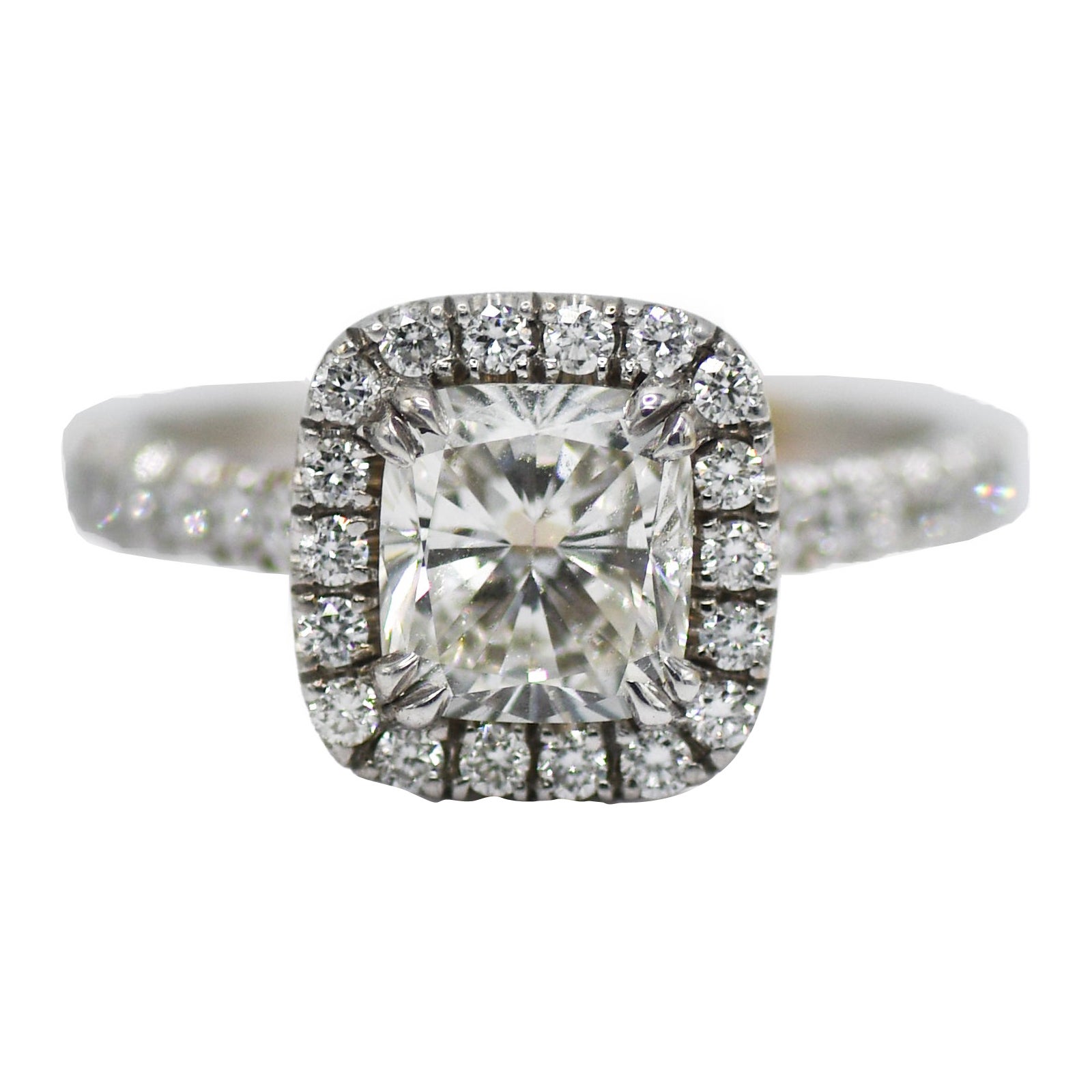 14K White Gold Square Modified Diamond Ring For Sale