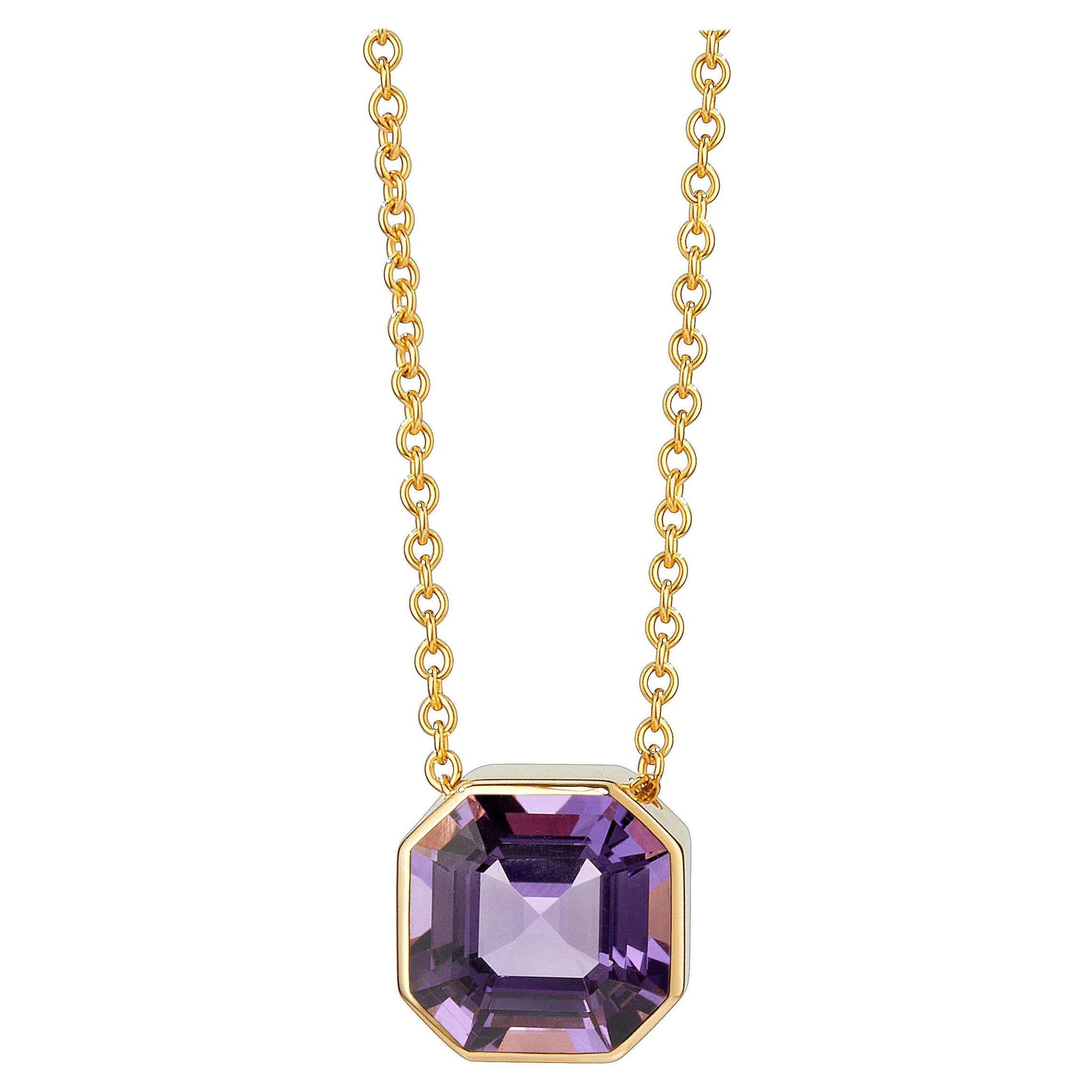 Syna Yellow Gold Amethyst Necklace For Sale