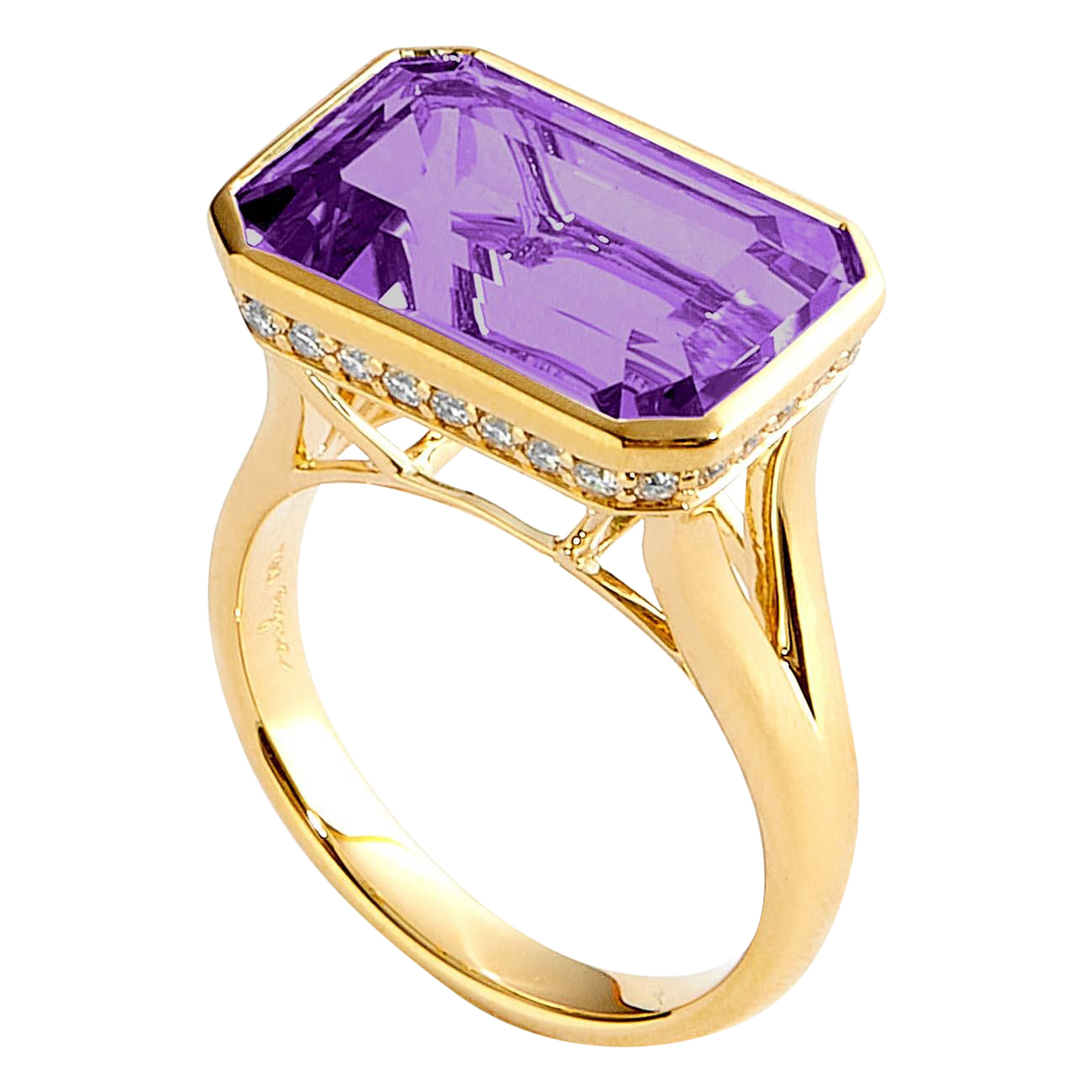 Syna Yellow Gold Amethyst Geometrix Ring with Diamonds For Sale