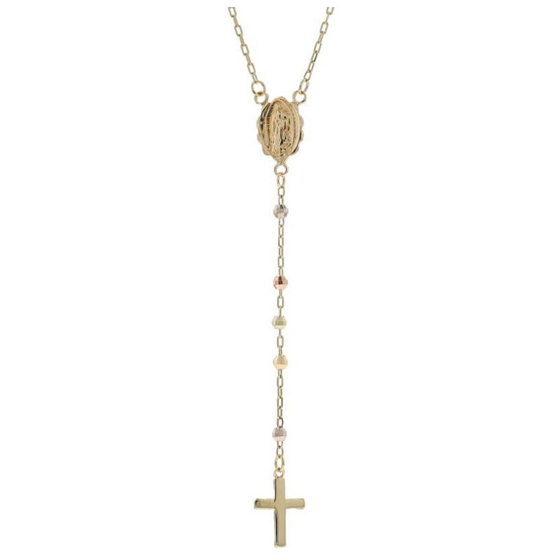 Yellow Gold Catholic Faith Rosary 26 1/2" - 14k Diamond Cut Cable Chain For Sale