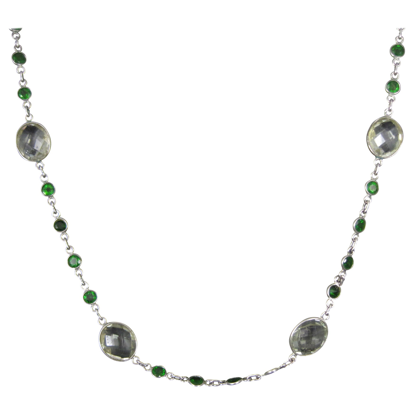 Sterling Green Amethyst Chrome Diopside Necklace 17.5 to 18.5 Inches