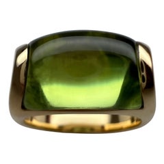 Rare Bvlgari Bulgari Tronchetto 18k Yellow Gold Green Tourmaline Ring with Box