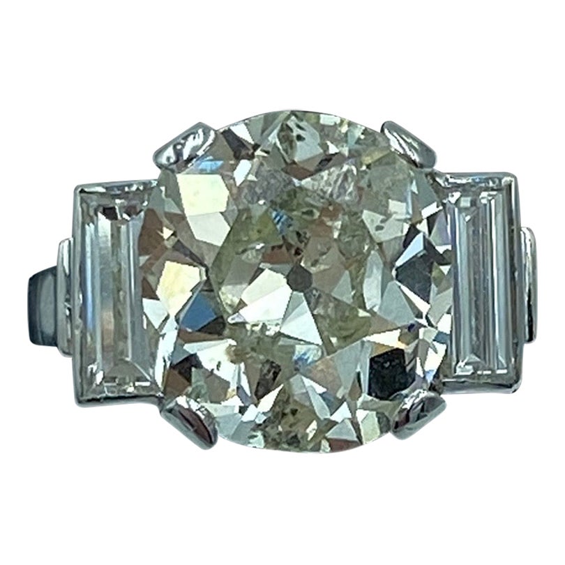 French 1890's platinum ring with old mine cut 4.82 ct centre stone  For Sale