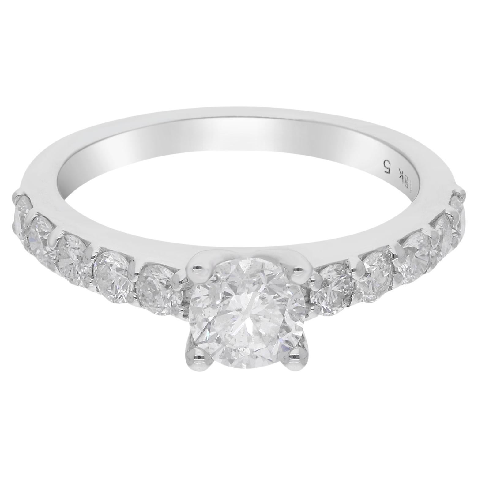 Natural 1.38 Carat Round Diamond Wedding Band Ring 14 Karat White Gold Jewelry For Sale